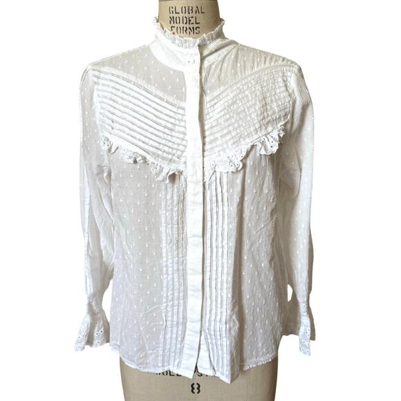 RINO & PELLE Marlot Cotton Lace White Frilly Blouse Size 38/ US 6 - Picture 4 of 9